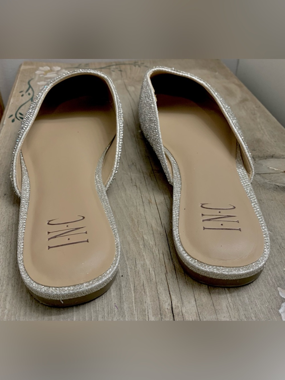 INC International Concepts Silver Rhinestone Slip-On Mules - Picture 13 of 13